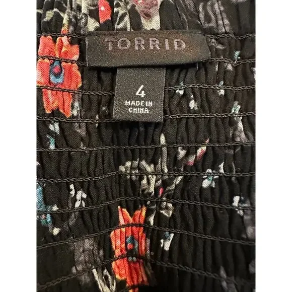 Torrid Mini Challis Sleeveless Dress Black Floral Smock Sundress Plus Size 4 4X - Picture 8 of 10